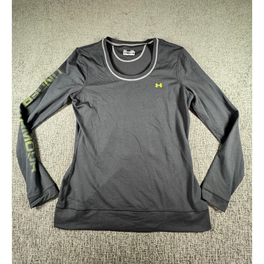 Under Armour Allseasongear Womens XL Fitted Long Sleeve Shirt Black Graphic Logo
